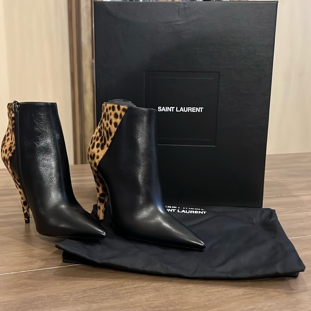 SAINT LAURENT LEOPARD & BLACK KIKI BOOTIES